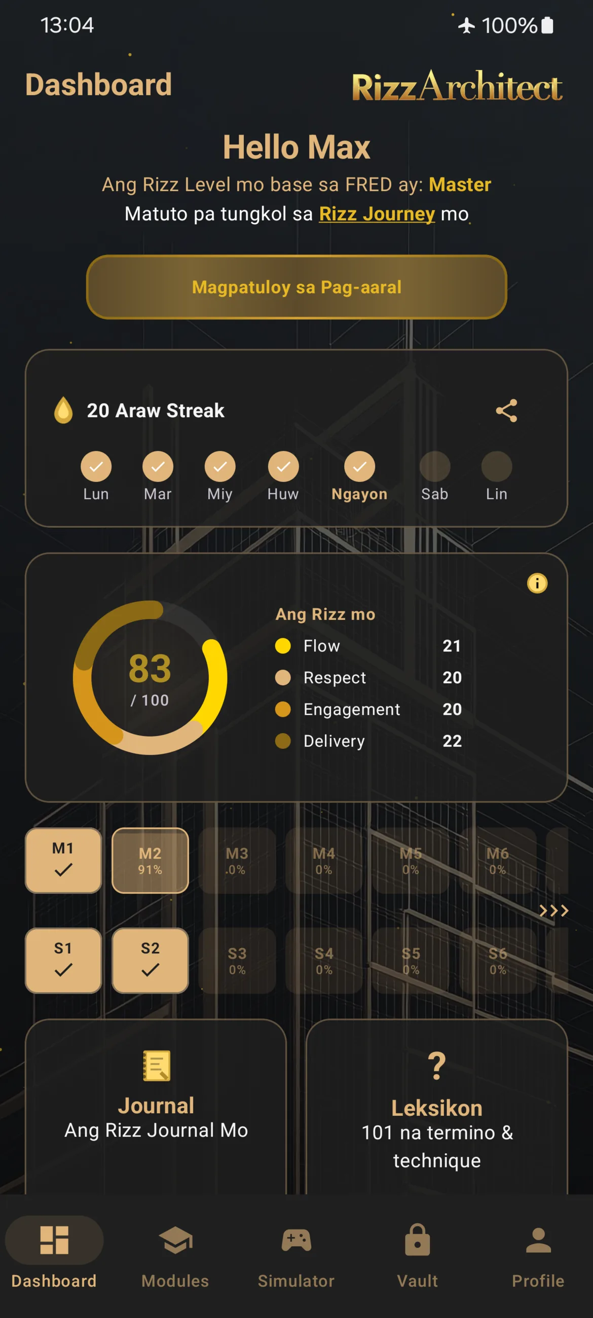 RizzArchitect dashboard kasama si FRED