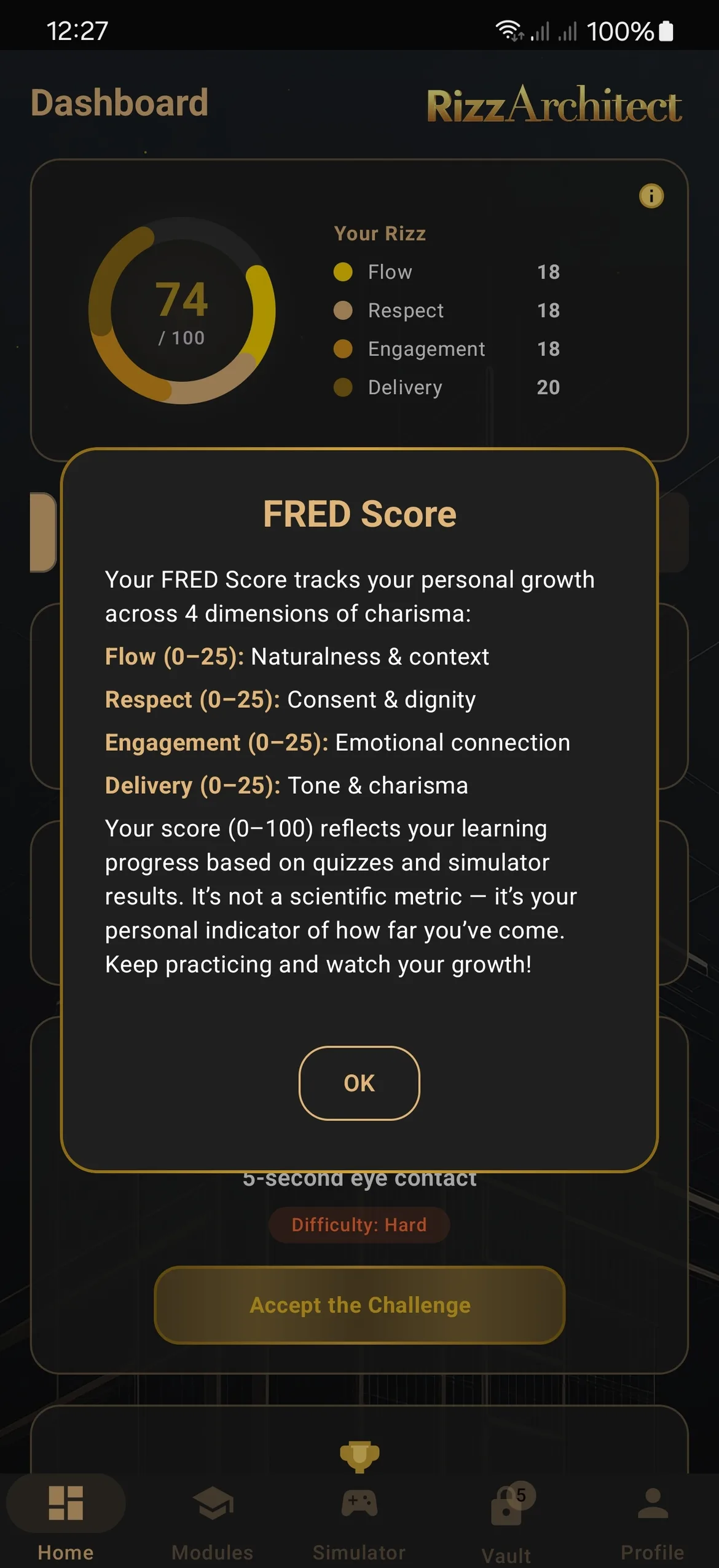 FRED-Score breakdown screen