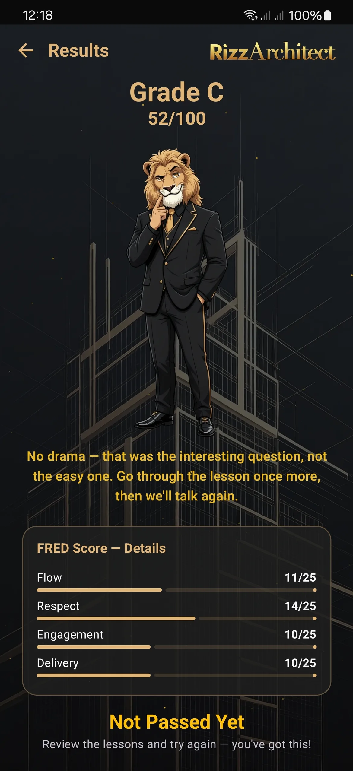 Quiz results with FRED feedback