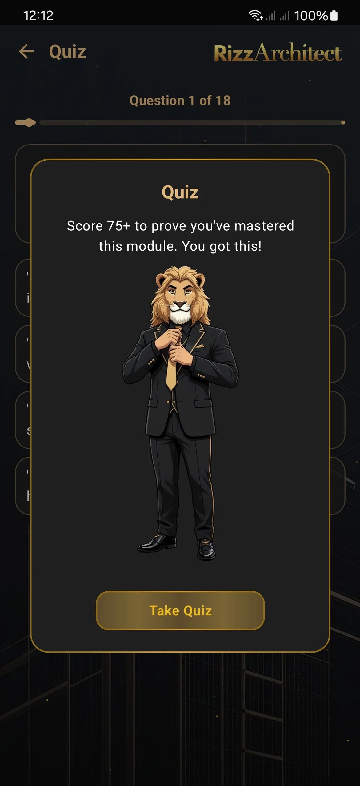 Quiz start screen